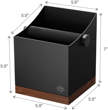 קופסת דפיקה של קפה קרוסקריק | מיכל שטח אספרסו גדול 2.5L | עץ מתכת ואגוז | סרגל דפיקה של סיליקון נשלף